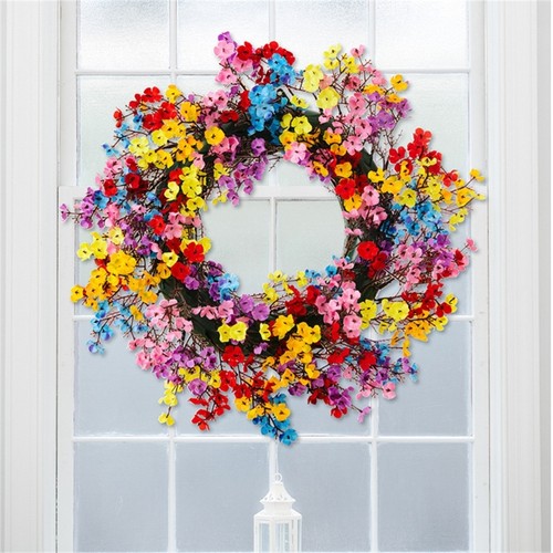 Artificial Flower Wreath Colorful Floral Wreath Front Door Spring Summer Wreath - Picture 3 of 8