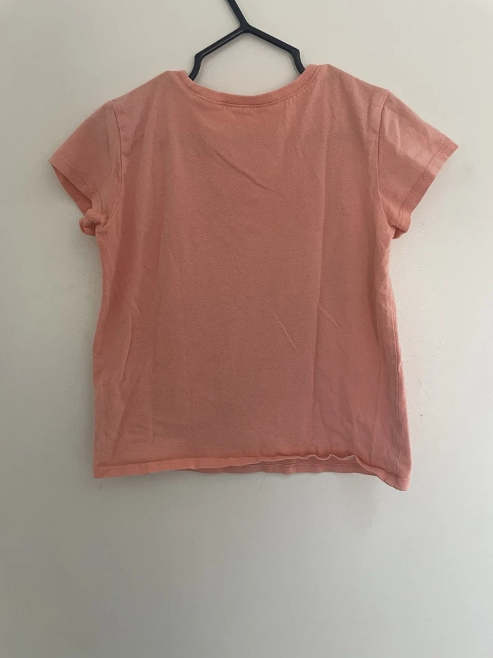 TCP Kid Girl Gold Glitter Hummingbird 100% Cotton Short Sleeve Shirt Peach S 5/6 - Image 4 of 4