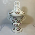 1930s VINTAGE LE Smith Milk Glass Spring Nymph Powder Jar Charleton Rose 9" GOLD