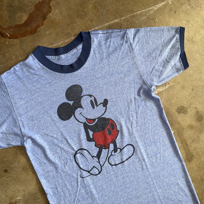 70s - 80s VINTAGE BLUE MICKEY MOUSE RINGER T-SHIRT SZ S DISNEYLAND