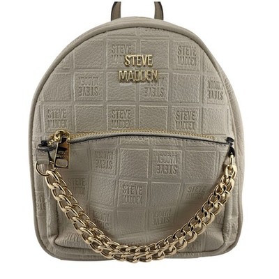 Steve Madden Monogram Embossed Mini Backpack Chain Detail Cream