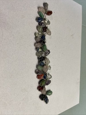 Mineral And Crystal Stones In A Wire Bracelet 7 1/2 Inches