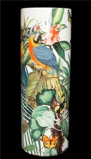 Tall Macaw Bird Butterflies Tropical Palm Flowers 16" Umbrella Stand Vase NEW