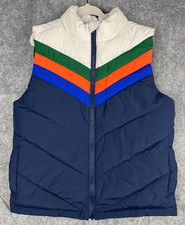 JANIE JACK Boy 5-6 5 6 XS CHEVRON Vest Puffer Sleeveless Apres Navy Blue Orange