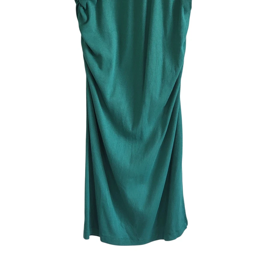 Michael Stars Dress Large Ultra Rib Lori Bodycon V-Neck Midi Green Ruched USA - Image 4 of 4