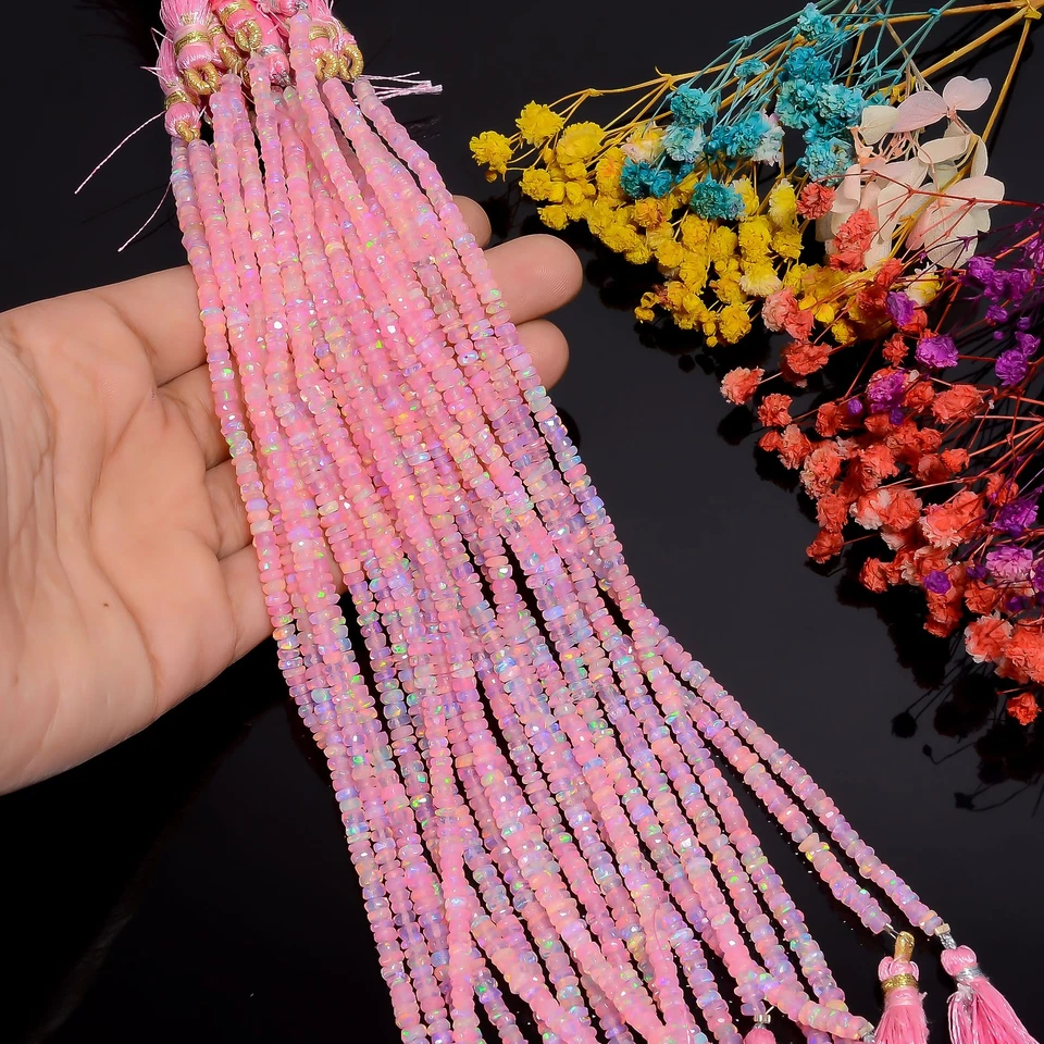 Cuentas facetadas Rondelle de piedras preciosas de ópalo etíope rosa 3X3X2 mm hilo 8" UGB-964 Foto 3 de 4