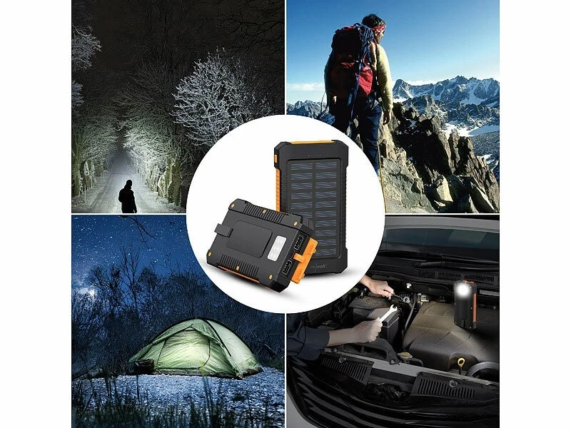 revolt Solar-Powerbank 8000mAh, 2×USB 2A, USB-C Input, LED-Lampe, IP65 Outdoor - Bild 4 von 4