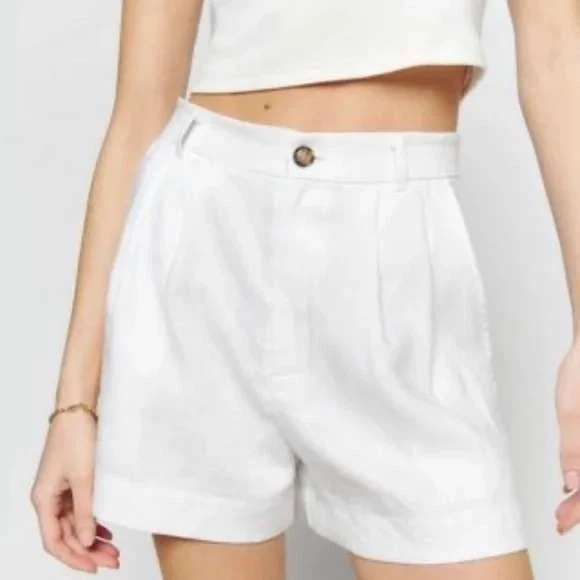 Reformation Shorts Womens 0 White Mason Linen High Waist Relaxed Pleated Beachy