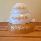 Nesting Vintage Pyrex Mixing 3 bowl Set Cinderella Pattern In Butterfly Gold