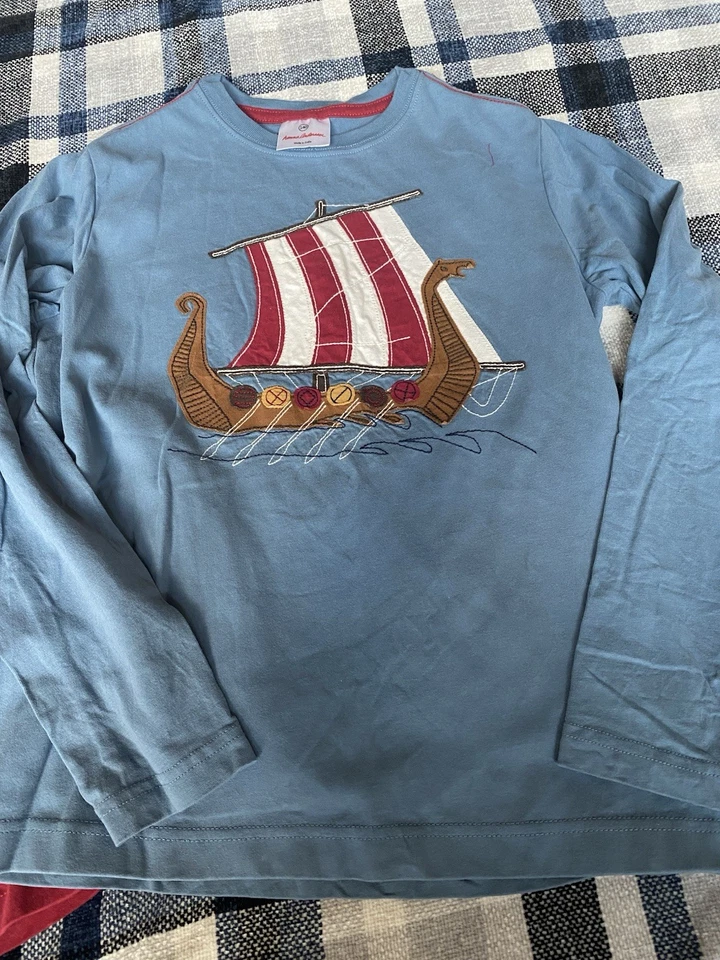 Conjunto de Camisa Manga Larga Hanna Andersson Niños Envío y Motocicleta Vikinga Talla 10 Foto 4 de 4