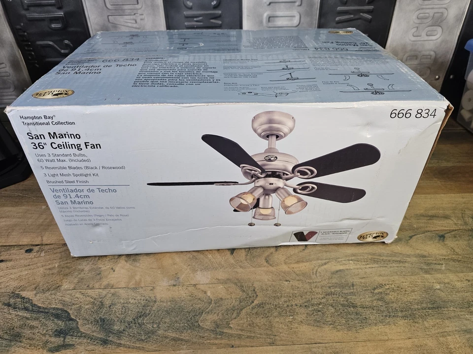 Hampton Bay 36" - 3 Bulb San Marino 5 Blade Ceiling Fan Transitional  Collection - Image 2 of 4