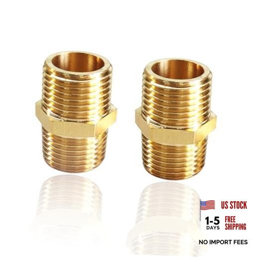 2PCS Hex Brass Nipple 1/2"NPT Male X 1/2" NPT Male Pipe Fitting 1/2 inch,2pcs