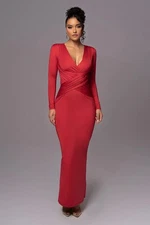 Jlux Label RED ROWAN PLUNGE MAXI DRESS - Large