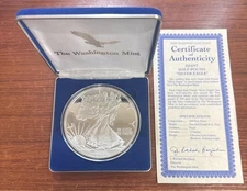 2000 The Washington Mint Giant Half Pound Eagle 8 Troy Oz .999 Fine Silver COA