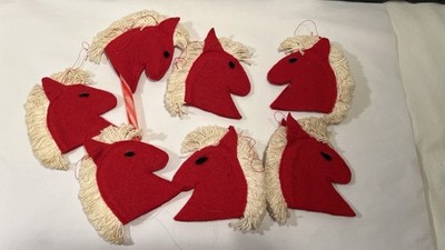Vintage Felt Horse Head Candy Cane Cover Christmas Ornaments 1960 s - Lot Of 7