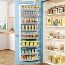Over the Door Pantry Organizer - 8 Tier Adjustable Pantry Door Spice Organize...