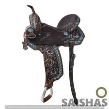 Premium Barrel Racing Western Leather Saddle Set Hand Tooled with Free Tack