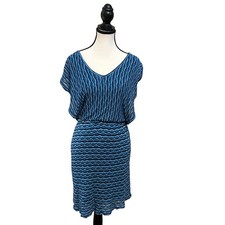 Hale Bob XS Knit Dress Blue Wavy Pattern Sheath Mini Cocktail No belt