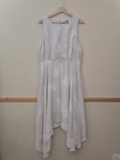 Mint Velvet Silver Grey Feather Print Hanky Hem Midi Dress 14 Wedding Cocktail