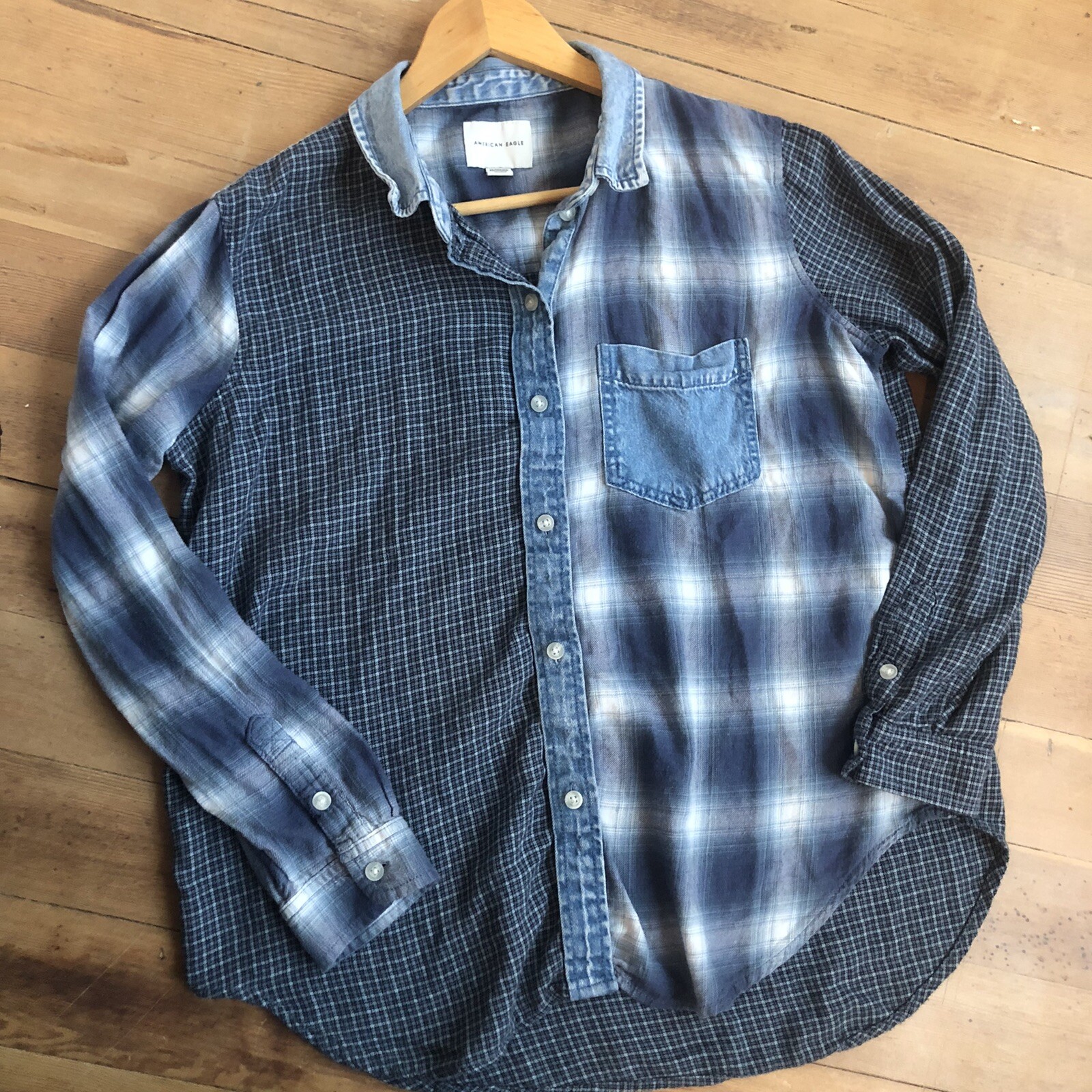 American Eagle Womens Blue Plaid Patchwork Multi … - image 11