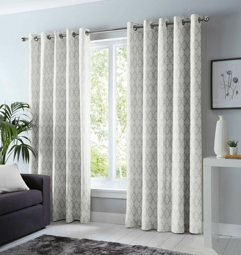 Ring Top Embossed Heavy Blackout Eyelet Curtains With 2 Tie Backs 66"x54" - Picture 2 of 9