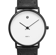Projects Watches ""Bodoni Date"" Quartz Steel Black White Leather Date Unisex Watch