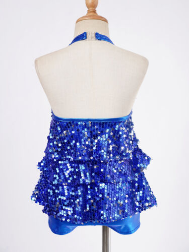 UK Kids Girls Glitter Sequin Dance Leotard Dresses Top with Skirt Set Dancewear - Picture 155 of 256