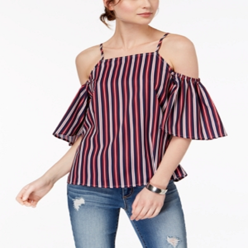 Crave Fame Almost Famous Juniors' Size Small Striped Cold-Shoulder Top