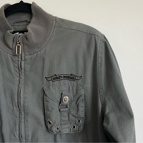 Vintage Men Harley Davidson Lightweight Embroidered Bomber Jacket - Gray - Large - Picture 3 of 9