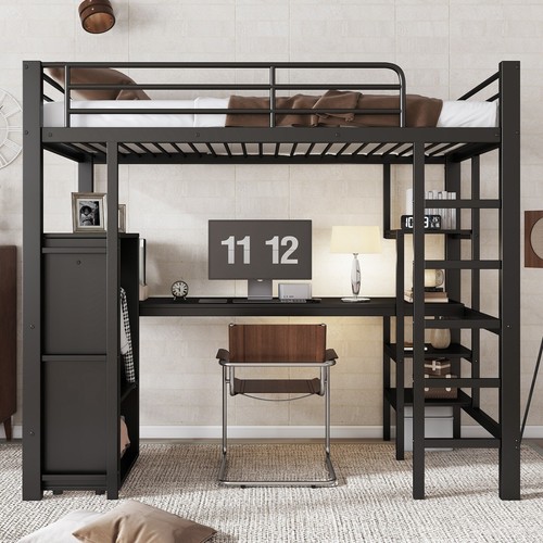 Hochbett Eisenbett 90x200cm mit Schreibtisch & Kleiderschrank Kinder- Jugendbett - Bild 3 von 20