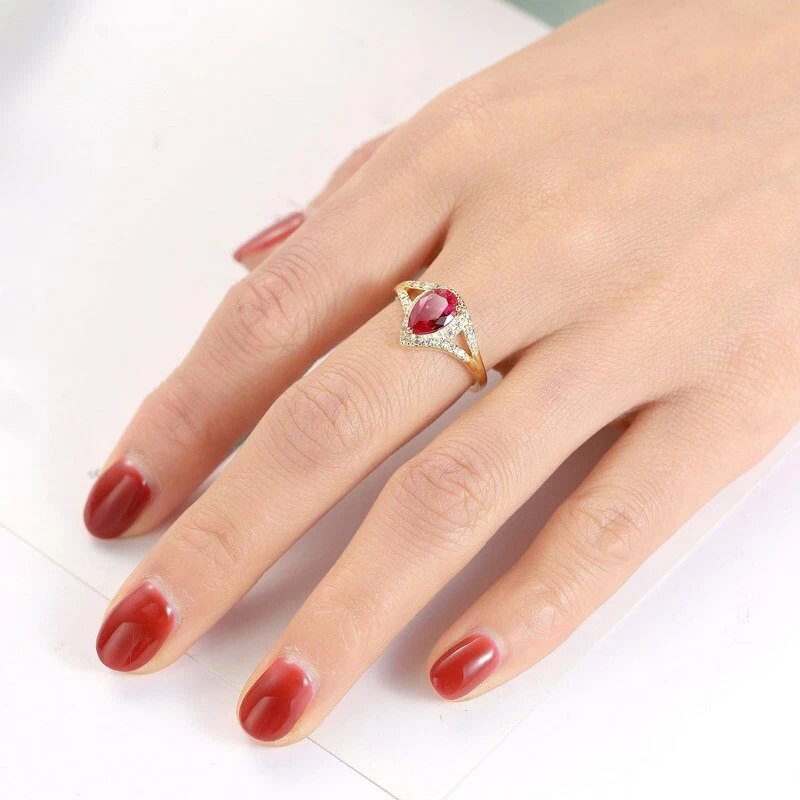 Green Red AAA Zirconia Band 18K Yellow Gold Filled Womens Wedding Ring Size 6-10 - Image 2 of 4