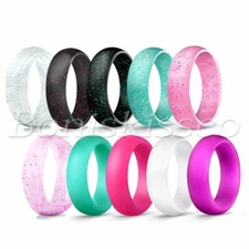 10pcs Women's Ladies 5.7mm Glitter Silicone Wedding Ring Band Promise Engagement