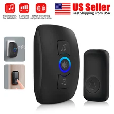 Wireless Doorbell Chime Waterproof Plugin Receiver Adjustable Volume 1000FT Kit