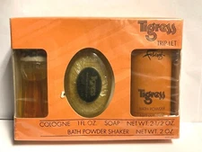 Faberge Tigress 3PC Set 1 oz Cologne + Soap + Bath Powder Shaker Vintage