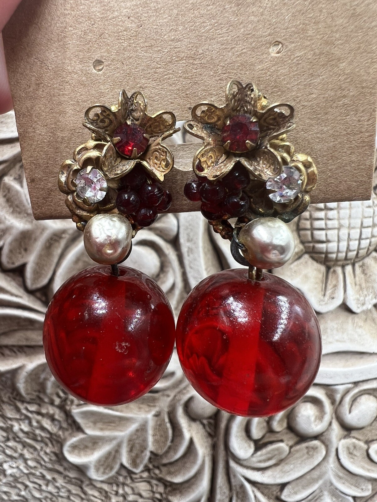 RARE Vintage MIRIAM HASKELL Clip on Earrings Rhinesto… Gem