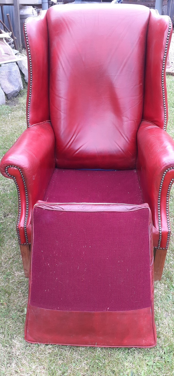 Vintage Oxblood Leather Wing Back Armchair eBay