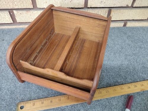 Vintage Teakholz Rolle Top Organizer Aufbewahrungskoffer MCM Retro Atomic Betriebssystem - Bild 8 von 11