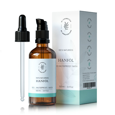 KL COSMETICS Bio Hanföl 100ml, Hautöl, kaltgepresst, 100% naturrein, Haut, Haare