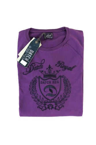 MAGLIA T-SHIRT UOMO DATCH ORIGINALE VIOLA COTONE A MANICHE LUNGHE LOGO  SCRITTE | eBay