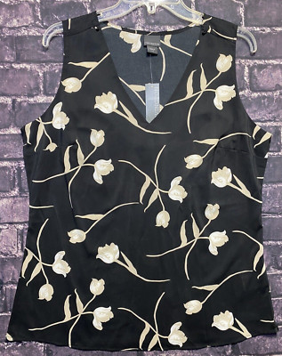 Covington Womens Top Size Large Black White Floral Missy Fashion Preppy Tank NWT
