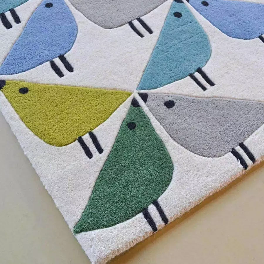 Alfombras | Alfombra con estampado de pájaros | Alfombra de lana | Alfombra acolchada a mano | Alfombra de área | Alfombra de diseño Foto 4 de 4