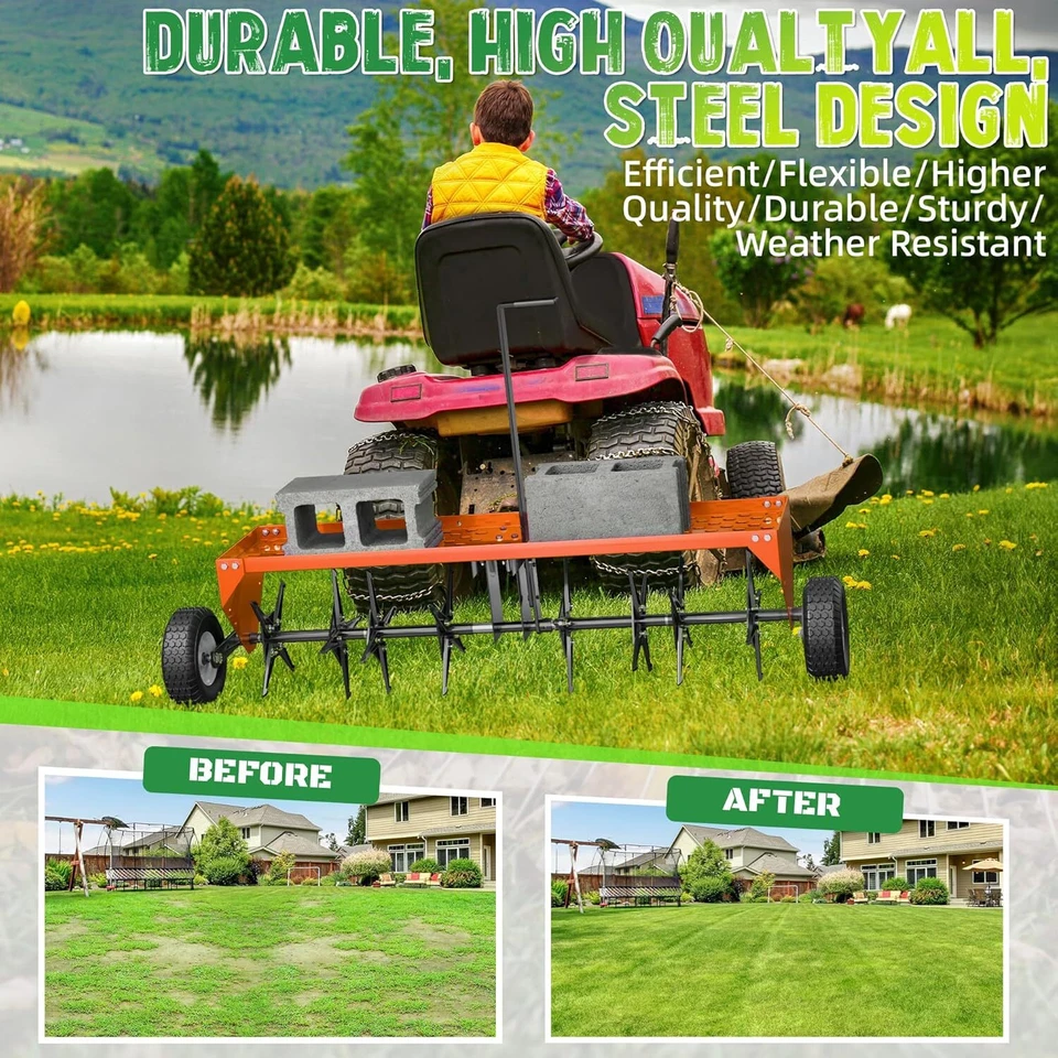 48" Lawn Aerator Tow Behind for Plug Aerating W/Universal Hitch for Lawn &Garden - Image 3 of 4