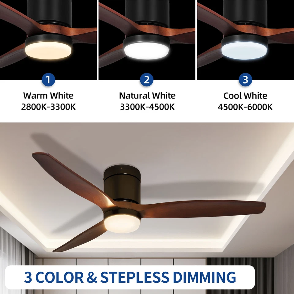 52'' Low Profile Ceiling Fan with Lights Remote Control 3 Color Changing - Image 4 of 4