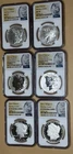 2023 (MS/PF/RP70) Six 6-Coin Set $1 Morgan & Peace Dollar First Day of Issue NGC