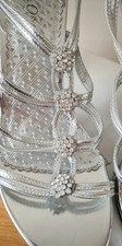 Gorgeous  Silver Strappy Sandles, With Diamanté Detail. Size 41/7 (NEW)
