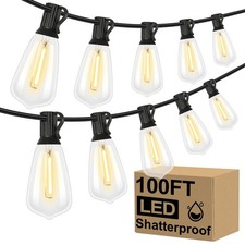 Brightever LED Outdoor String Lights 100FT Patio 100FT-Warm White, Black Wire