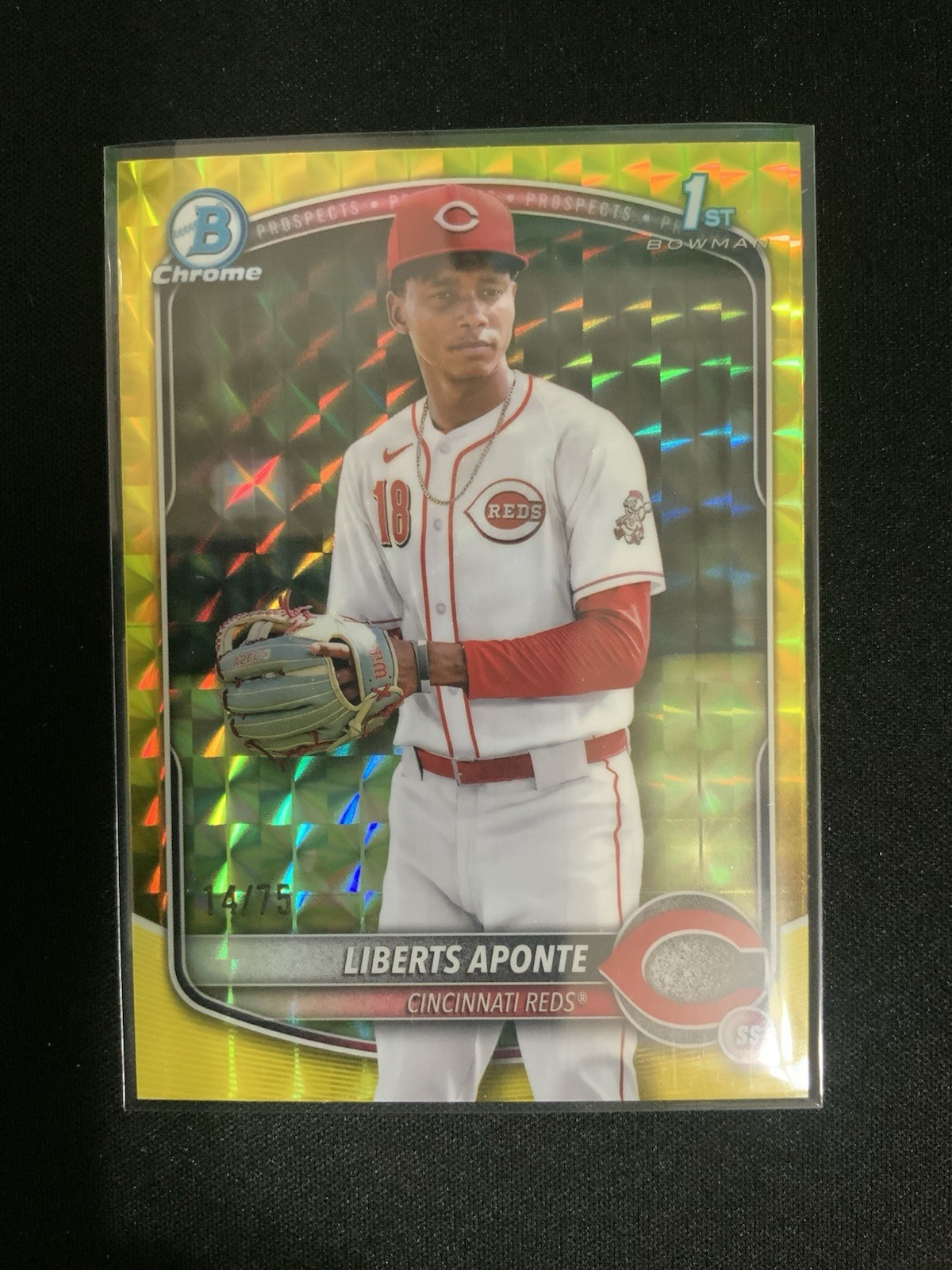 2025 Bowman Chrome #BCP-174 Liberts Aponte 1st Yellow Geometric Ref/75 Reds