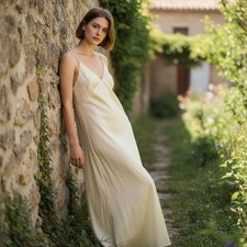 Farm Rio Ivory Slip Dress Small Boho Coquette Maxi Adjustable Strap Festival