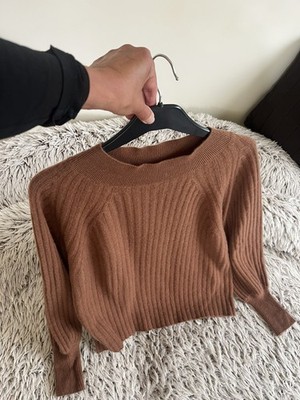Schöner weicher & kuscheliger PURE Collection 100 % Kaschmir brauner gerippter Pullover - 10-12