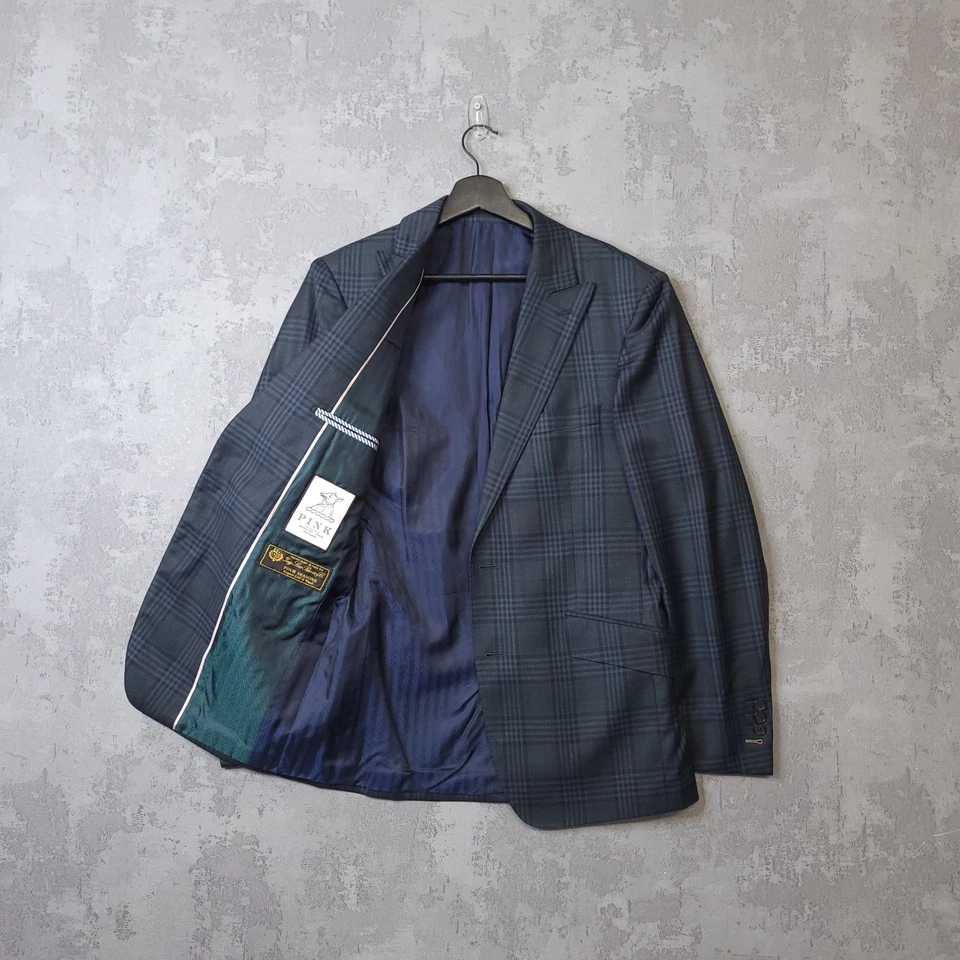 Blazer Thomas Rosa X Loro Piana Para Hombres 38R Verde Azulado Cuadros 130s Chaqueta Solapa Lana Foto 2 de 4